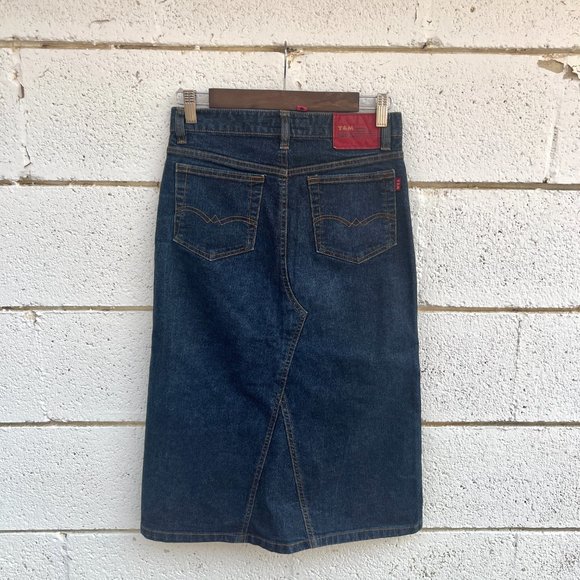 Vintage 90's/Y2K Dark Wash High Waisted Denim Midi Skirt - Picture 2 of 5